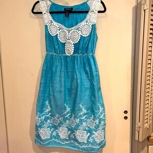 Max Edition summery dress teal color size medium 100% cotton outer, lined